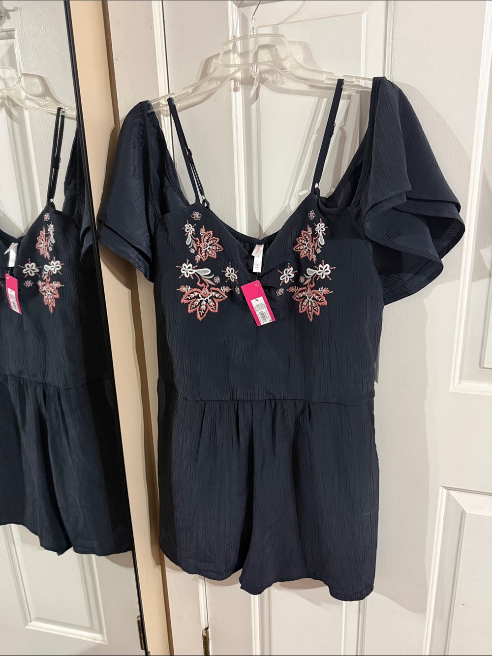 Target Navy Embroidered Cold-Shoulder Romper